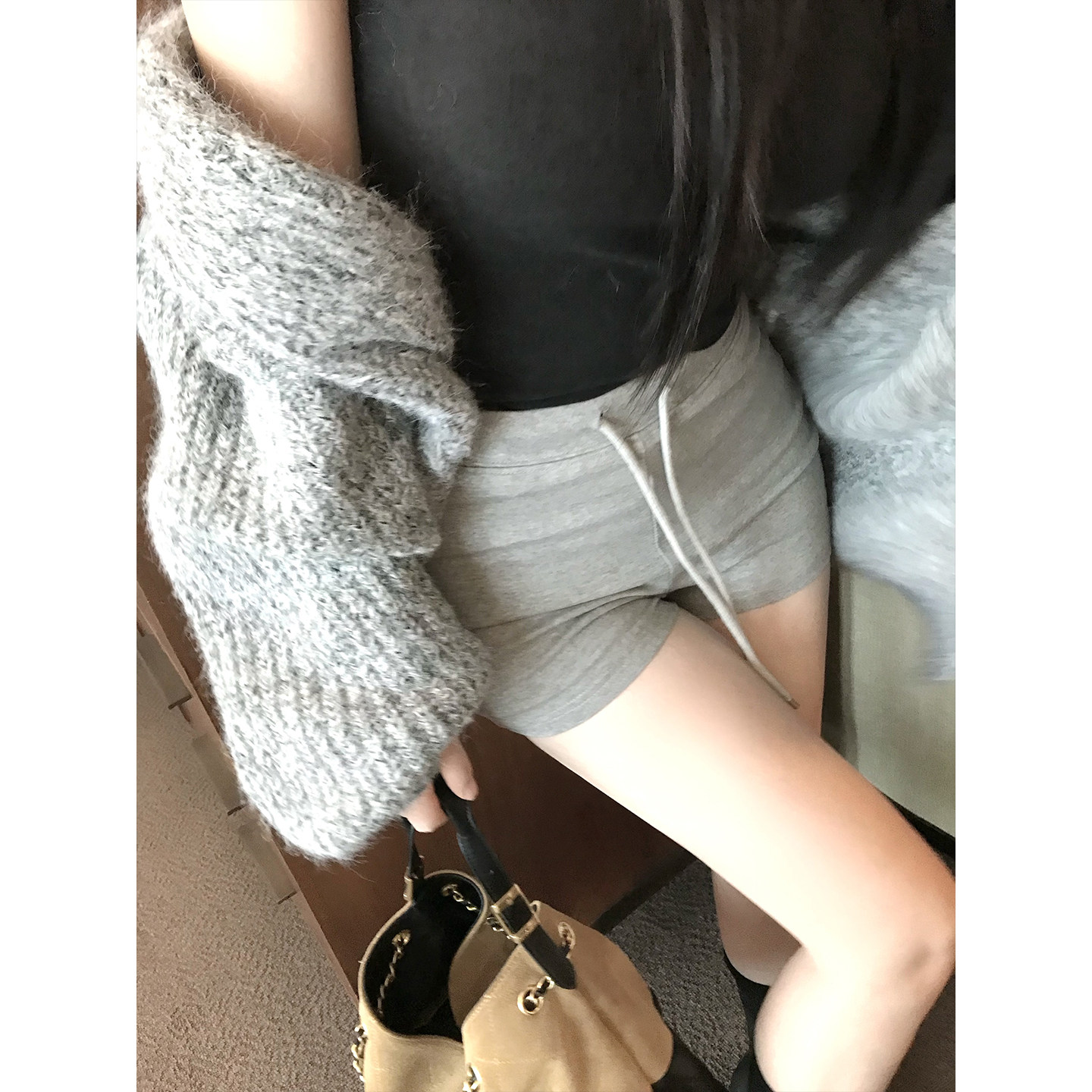 精棉美式辣妹运动抽绳休闲热裤