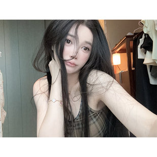 MISS 原创美式 性感小迷糊 嗲欲格纹网纱吊带背心 CHANGE