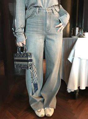 【腿型救星】MISS CHANGE/四面弹复古做旧垂感拖地高腰阔腿牛仔裤