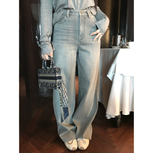 CHANGE MISS 四面弹复古做旧垂感拖地高腰阔腿牛仔裤 腿型救星