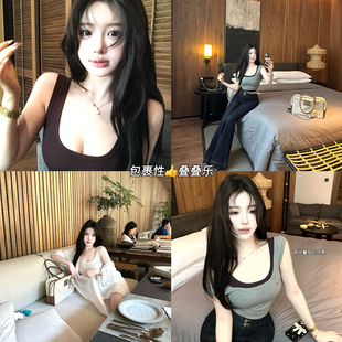 精棉美式 CHANGE MISS 复古美背吊带上衣女背心可叠穿 叠叠乐