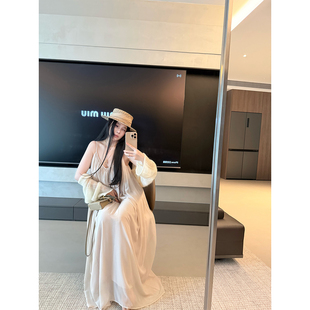 CHANGE MISS 雪纺度假风双肩吊带显瘦氛围感长裙 人鱼小姐