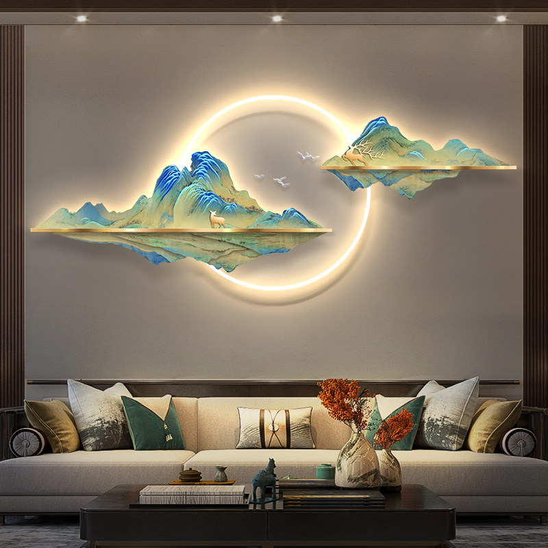 千里江山图挂画 画新中式客厅装饰画 画LED灯沙发背景墙壁画 画山
