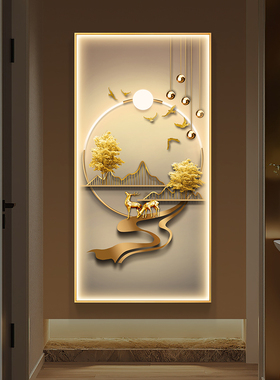 现代轻奢玄关装饰画竖版大气简约晶瓷灯画新中式走廊过道高档挂画