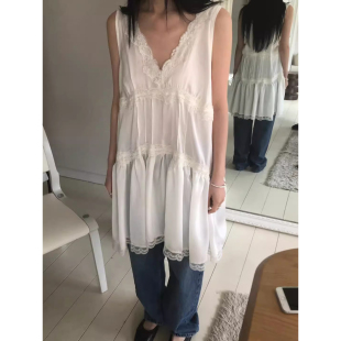气质叠穿蕾丝花边拼接V领背心连衣裙内搭屁帘 韩版 2026年春季 新款