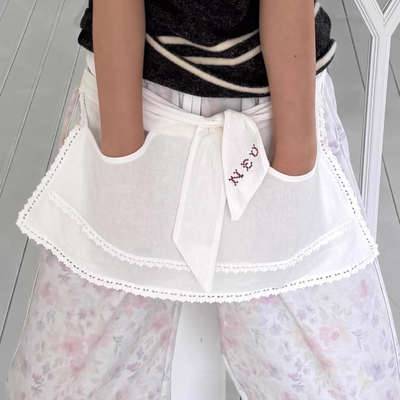 小众刺绣洋装围裙蕾丝花边短裙帘