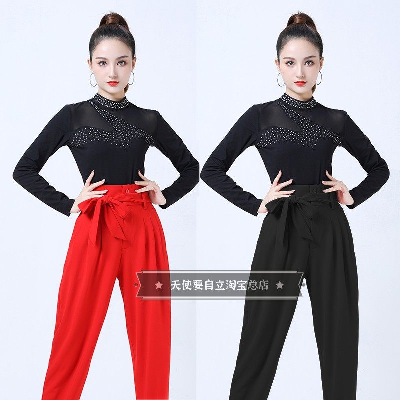 果果不不水兵舞服装新款纯棉上衣烫钻长袖吉特巴女裤舞蹈跳舞裤子