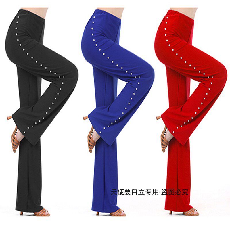 果果不不吉特巴舞裤女长裤水晶麻直筒新款广场舞水兵舞跳舞裤子