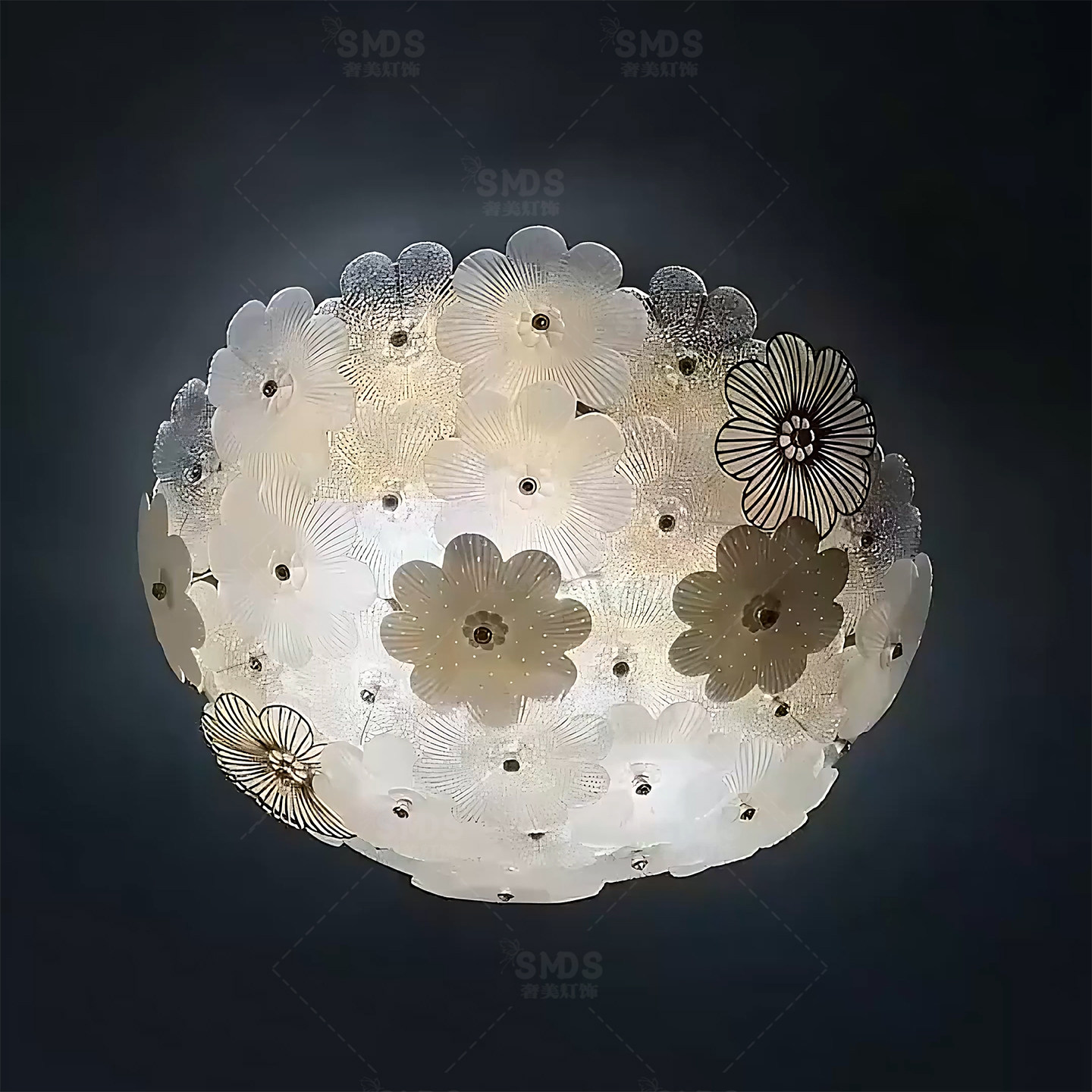 现代简约法式陶瓷玻璃花朵吸顶灯卧室餐厅灯具创意轻奢公主房卧室