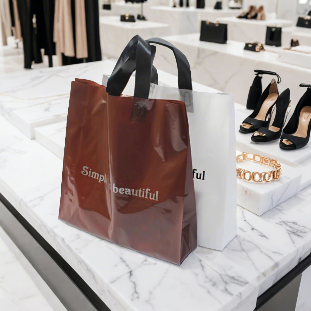 英文白色手提袋子侧宽风琴手拎服装袋化妆品童装鞋子服装店袋子