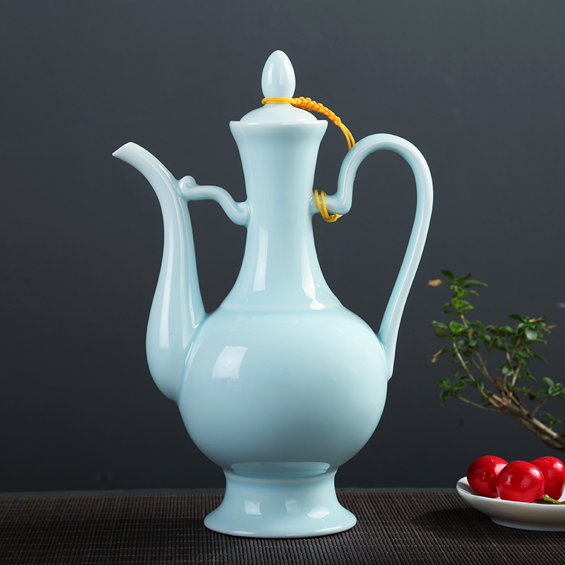 龙泉青瓷孔雀仿古家用套装酒壶