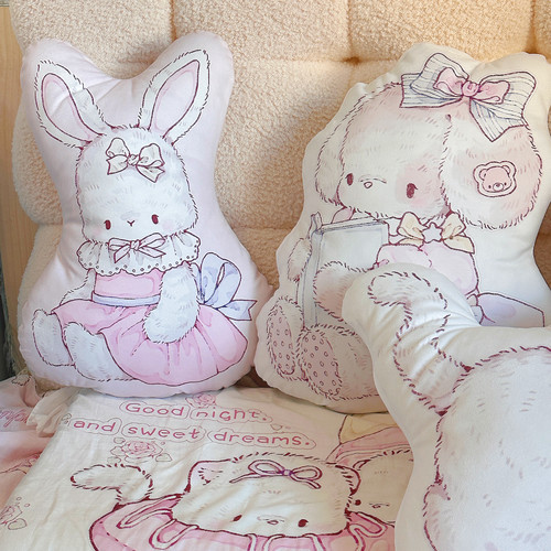 Pink berry原创可爱兔熊猫猫系列毛绒抱枕靠垫沙发靠枕床头靠垫