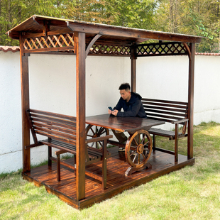 防雨顶棚防腐木凉亭木屋室外庭院葡萄架露台连廊花园休闲桌椅户外