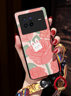 适用vivox80手机壳新款x200手机壳X100pro保护套x9手机壳s全包镜头x70男女x60外壳x50挂绳mini卡通+玫瑰Ultra