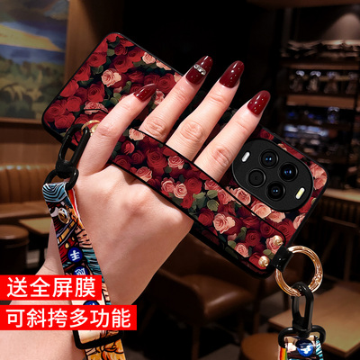 适用华为nova14手机壳玫瑰花斜挎