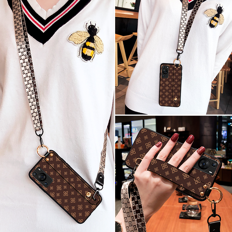 适用华为p60pro手机壳斜挎腕带款