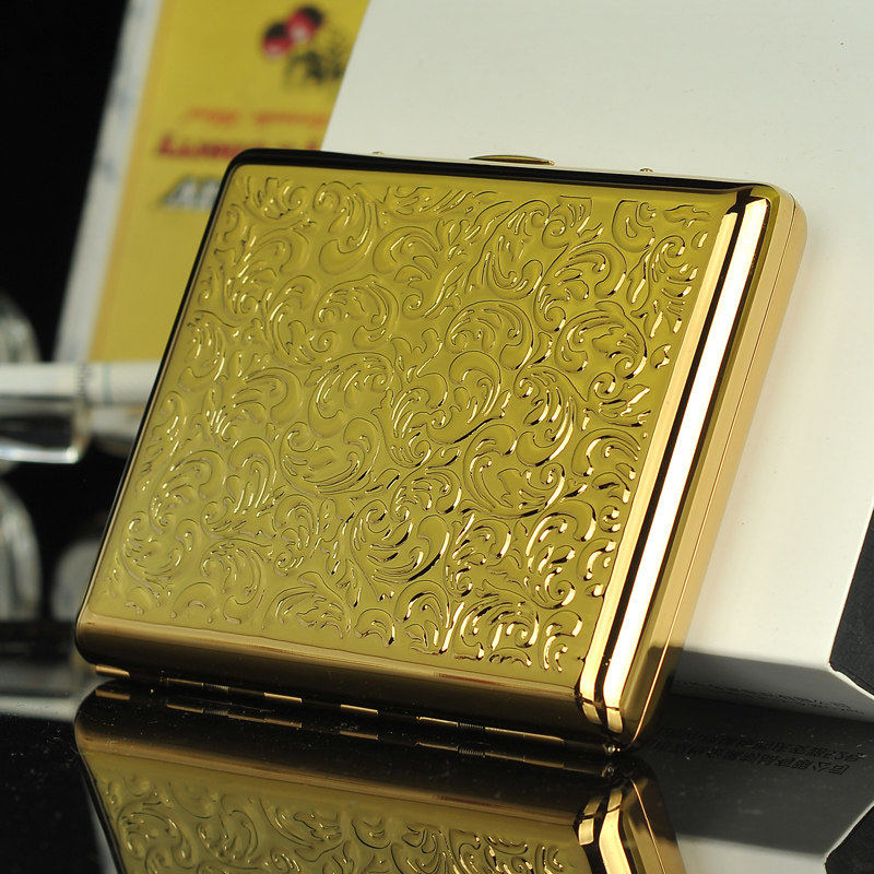 正品双枪烟具 316金银菊花 铜质烟盒 双面20支装 加长烟盒 礼物