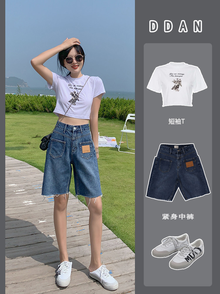 2021新款时尚女装牛仔无弹五分裤短裤牛仔裤女