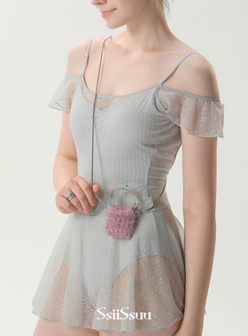 Ssiissuu芭蕾舞连衣裙运动瑜伽体操蕾丝V领大露背连体服8002