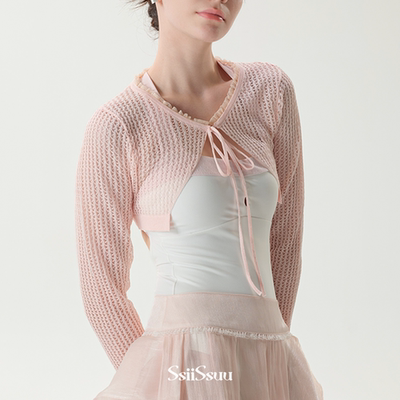 Ssiissuu针织蕾丝拼接芭蕾训练体服艺考上衣袖肩透气百搭外套7008