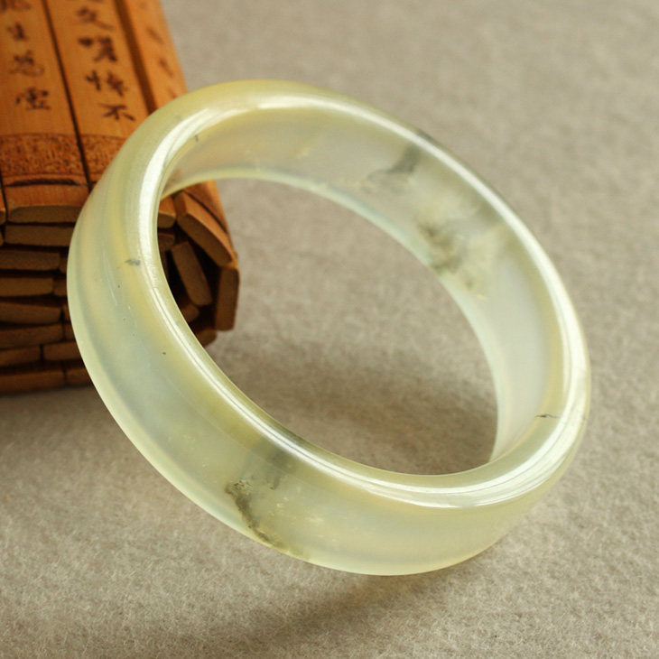 听玉缘岫岩玉手镯岫玉火石青冰种镯子 冰透方形玉镯子水墨手镯女7