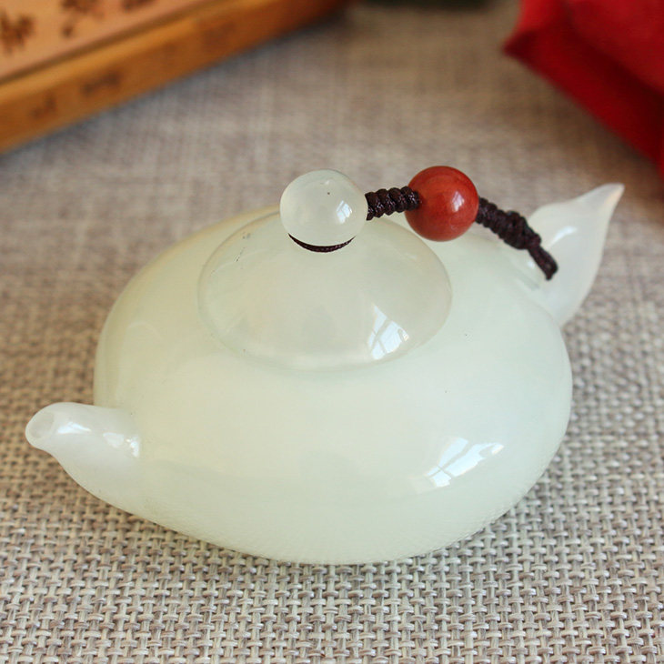 听玉缘天然岫岩玉把把壶手把件 岫玉火石青茶壶把玩件水墨把把胡