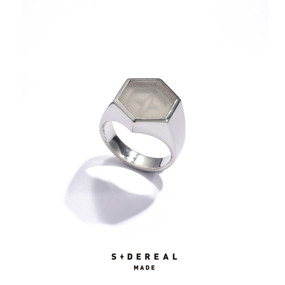 siderealmade六角形十字星镶嵌磨砂玻璃图章银戒指 中性银饰