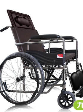 带坐便器】鱼跃手推折叠轻便轮椅车H058B/059B中老年代步轮椅车