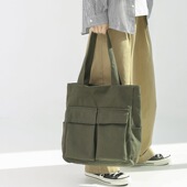 日系复古帆布包男大容量手提包简约通勤补课包学生上课书包托特包