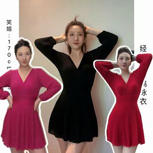 笑姐泳衣黑天鹅连体女士大码 钢托性感度假海边温泉遮肉显瘦 裙式