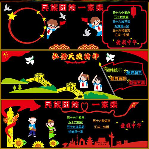 一家亲主题56个民族小学铸牢共同体装饰材料校园弘扬黑板报石榴