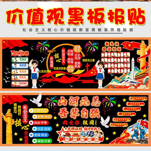 宣传栏幼儿园24字展板素材高中环创社会主义核心价值观主题黑板报