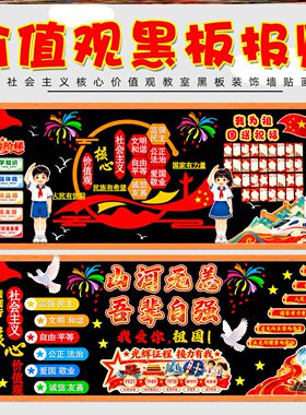 社会主义核心价值观墙贴新款24字毛毡墙贴画素材黑板报中小学走廊