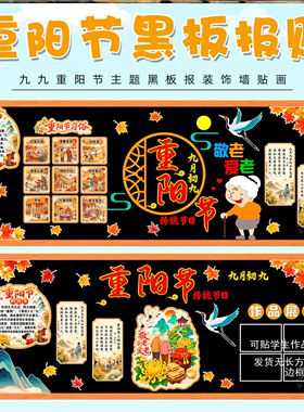 墙面敬老院墙贴教室中小学重阳节黑板报教室九九敬老环创材料毛毡