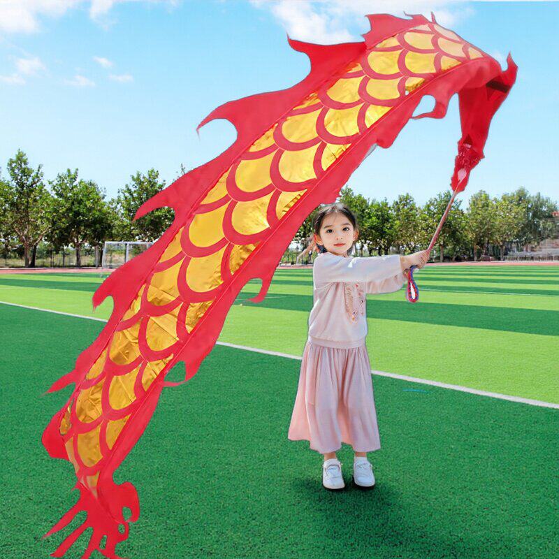 舞龙彩带健身新款儿童手甩龙飘带广场舞甩甩龙中国龙龙头表演道具