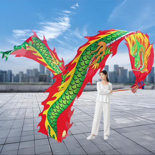 广场舞中老年人男女健身龙带甩彩带中国飞龙钢架龙头舞龙表演道具