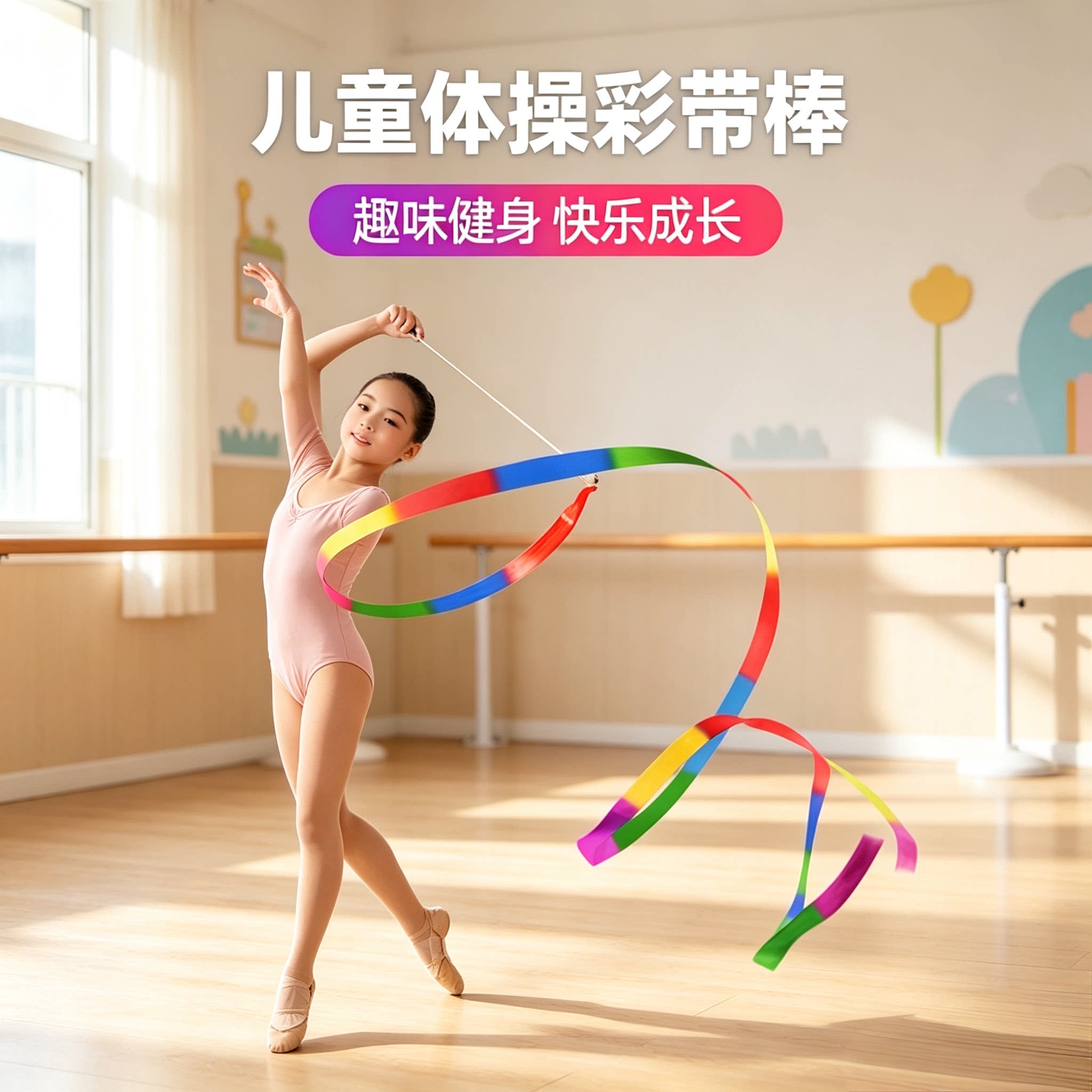 手持舞蹈彩带条儿童体操彩带棒健身玩具表演道具跳舞丝带手甩飘带