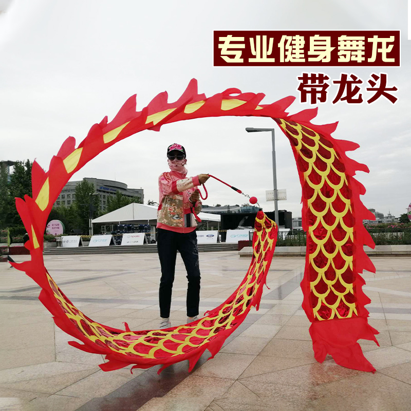 舞龙表演道具彩带健身新款中国甩甩龙广场舞飘带成人手耍龙带龙头