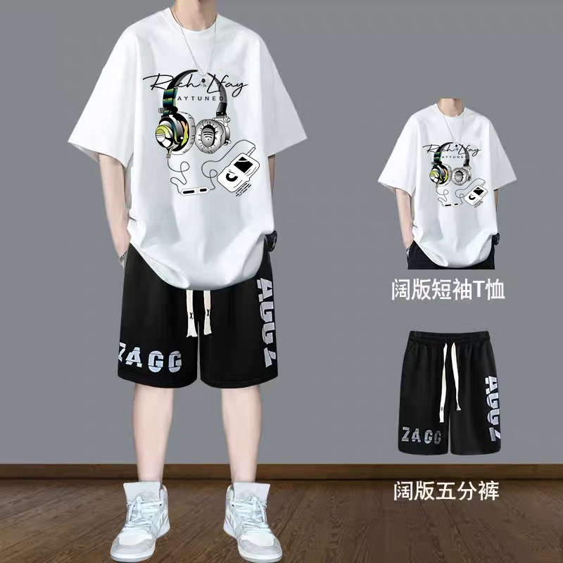 纯棉青少年套装男士夏季短袖T恤