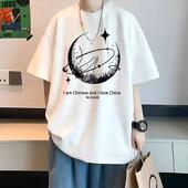 圆领印花宽松体恤学生休闲五分半袖 大码 上衣 t恤男夏新款 潮牌短袖