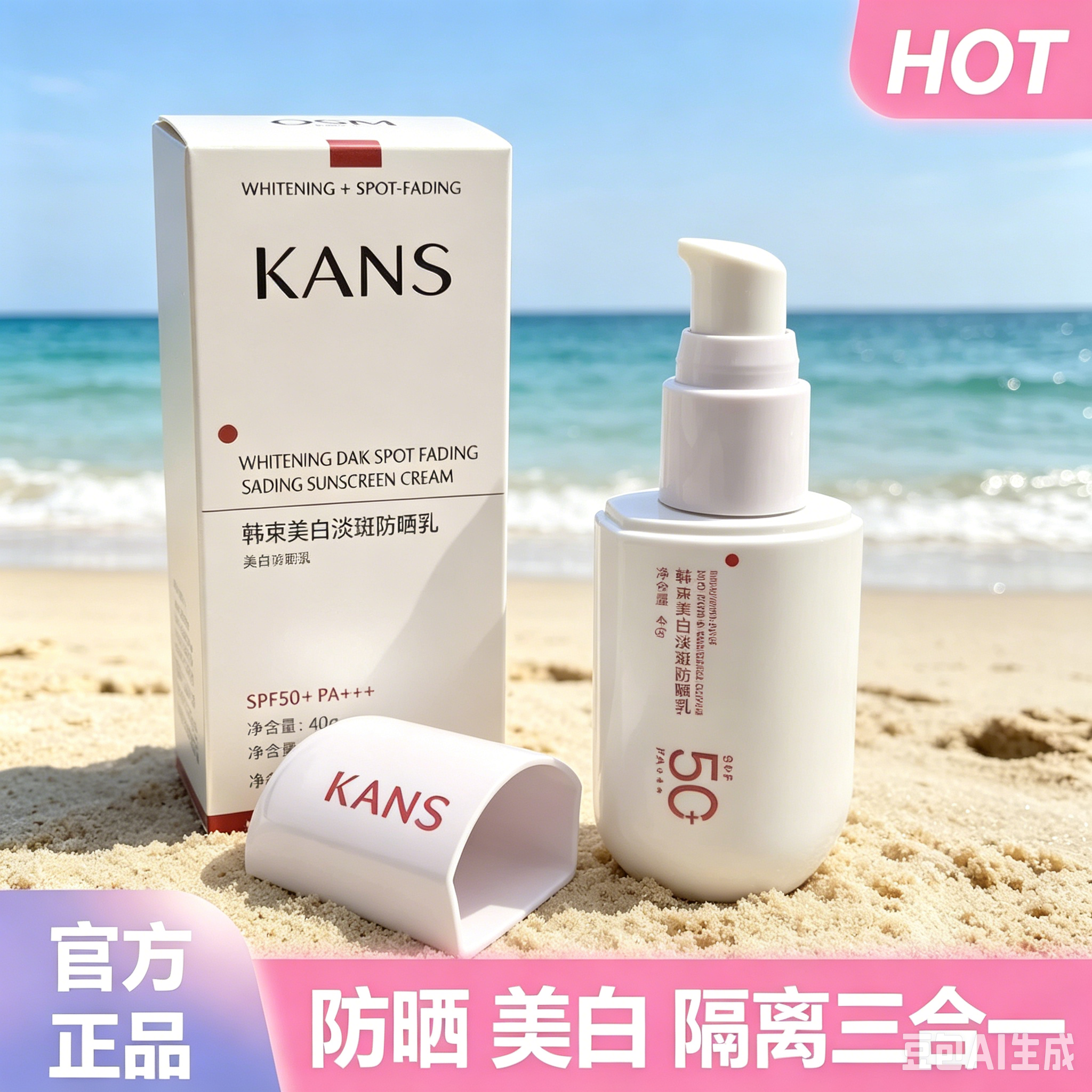 韩束白蛮腰美白淡斑防晒乳女学生军训SPF50+隔离三合一不假白正品