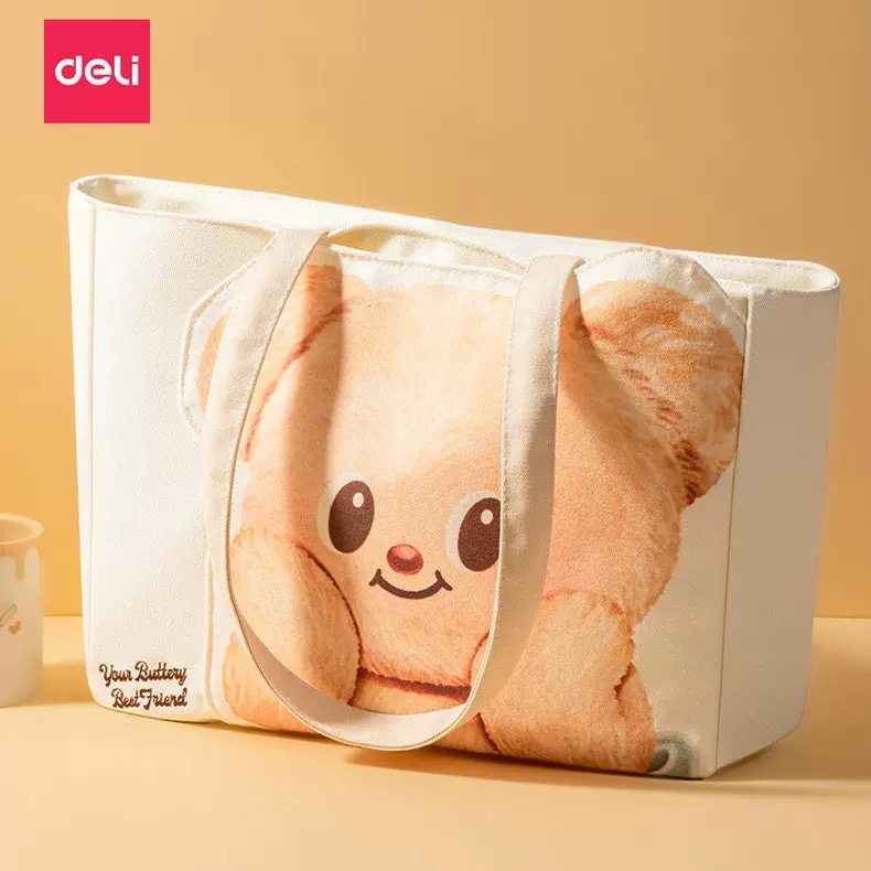 得力黄油小熊联名手提单肩帆布包大容量女生上课补习袋通勤托特包,模玩/动漫/周边/娃圈三坑/桌游,动漫背包/钱包/箱包,淘宝优惠券,粉丝福利购,淘宝优惠卷