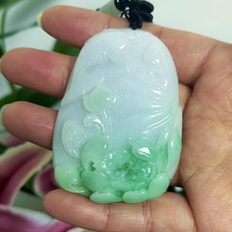老坑A货缅甸翡翠玉石连年有余有种有色纯天然玉石吊坠把件41*60证