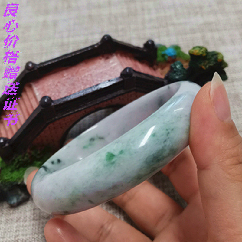 天然翡翠玉镯老坑A货保健玉石手镯大号翡翠玉镯子女款送证书63.7