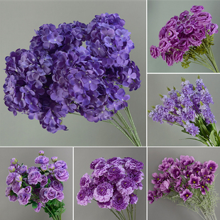 30枝装紫色系花材仿真花地排花路引花艺装饰假花酒红色婚庆装饰花