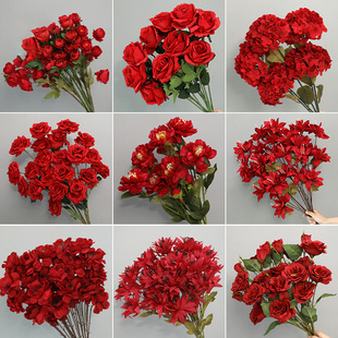 新品婚庆红色花材仿真花玫瑰绣球婚礼堂软装布置路引插花背景花艺