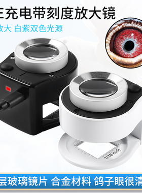 USB充电高清60倍照布镜纺织面料密度测量尺放大镜紫光led灯看鸽子