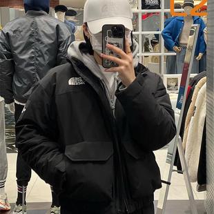 北面TheNorthFace工装风夹克两袋立领黑色灰男女短鹅绒羽绒服