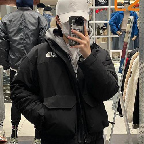 北面TheNorthFace工装风夹克两袋立领黑色灰男女短鹅绒羽绒服