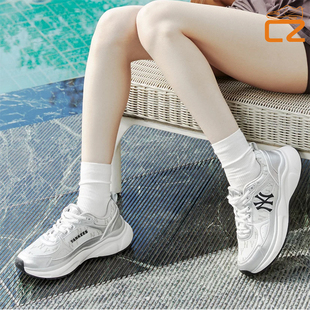 MLB NY logo 银色银角大王满印花复古增高春夏男女透气运动老爹鞋